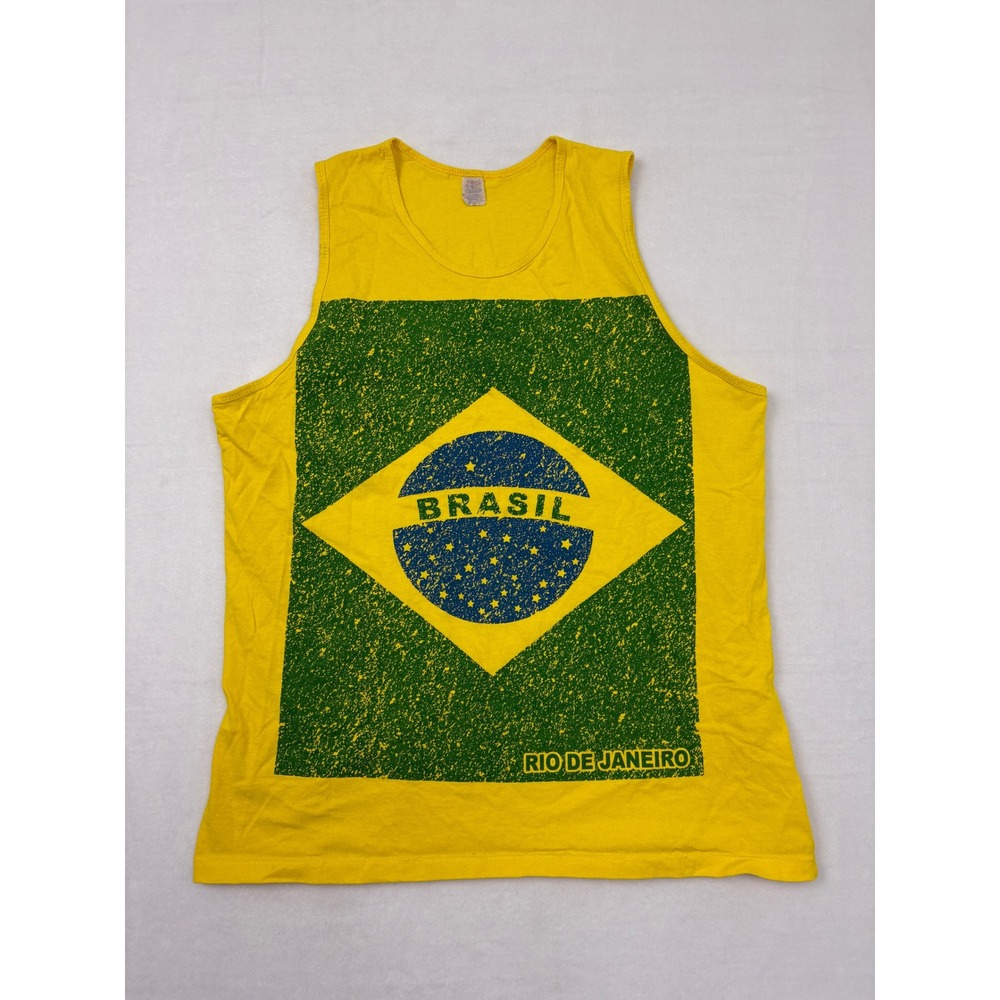 Brasil Rio de Janeiro Yellow Graphic Sleeveless Tank Top Mens Size L N1